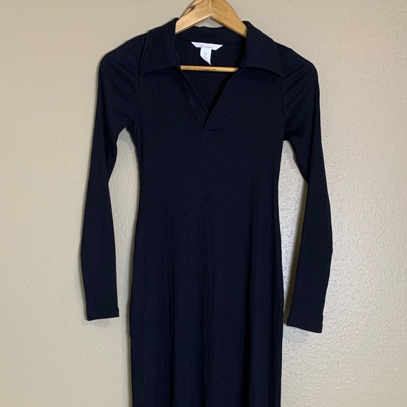 H&M Mama Maternity Black Ribbed Midi Long Sleeve Dress Size Small - Picture 1 of 9